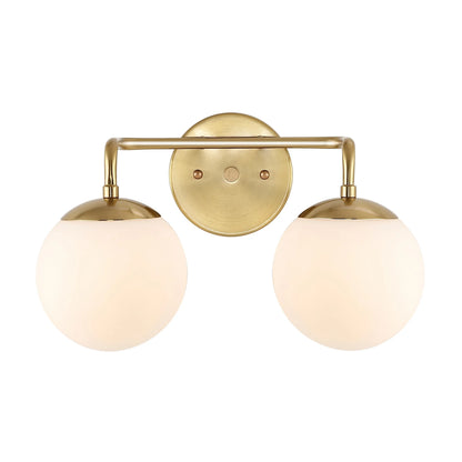 JONATHAN Y Louis Parisian Globe 15" 2-Light Metal/Frosted Glass Modern Contemporary LED Vanity, Brass Gold