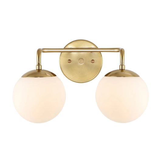 JONATHAN Y Louis Parisian Globe 15" 2-Light Metal/Frosted Glass Modern Contemporary LED Vanity, Brass Gold