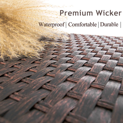 DIMAR GARDEN Outdoor Wicker Coffee Table with Glass top and Storage, Mixed Brown