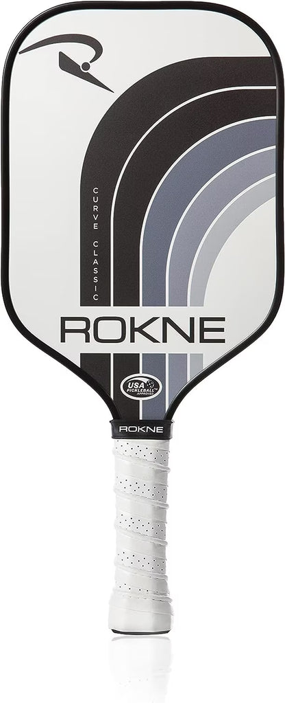 Rokne Curve Classic Fiberglass Pickleball Paddle Long Handle Racket with Pro Grit Texture and Cover, Storm