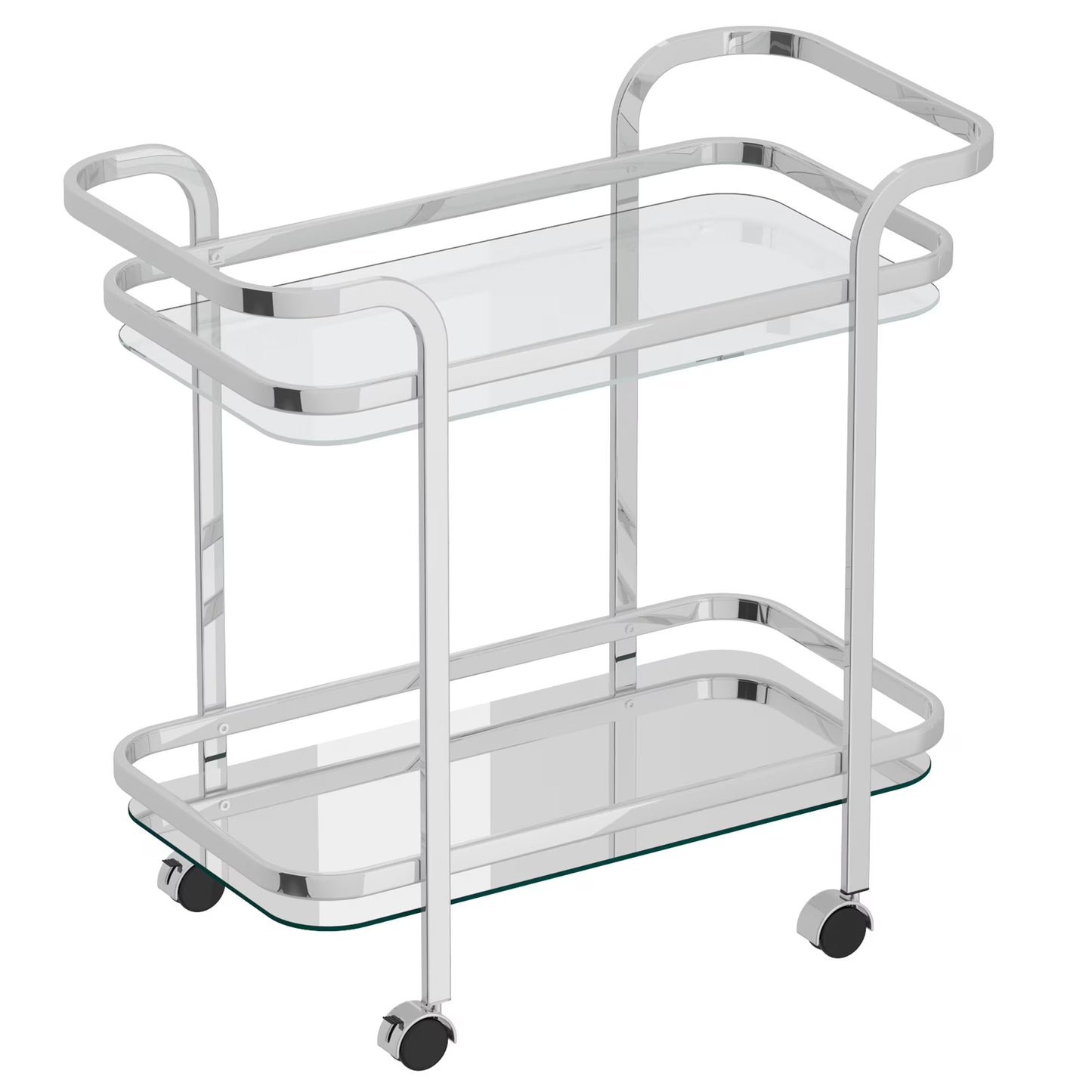 Contemporary Home Living 2-Tier Bar Cart with Glass Top - 29.5" - Chrome and Clear