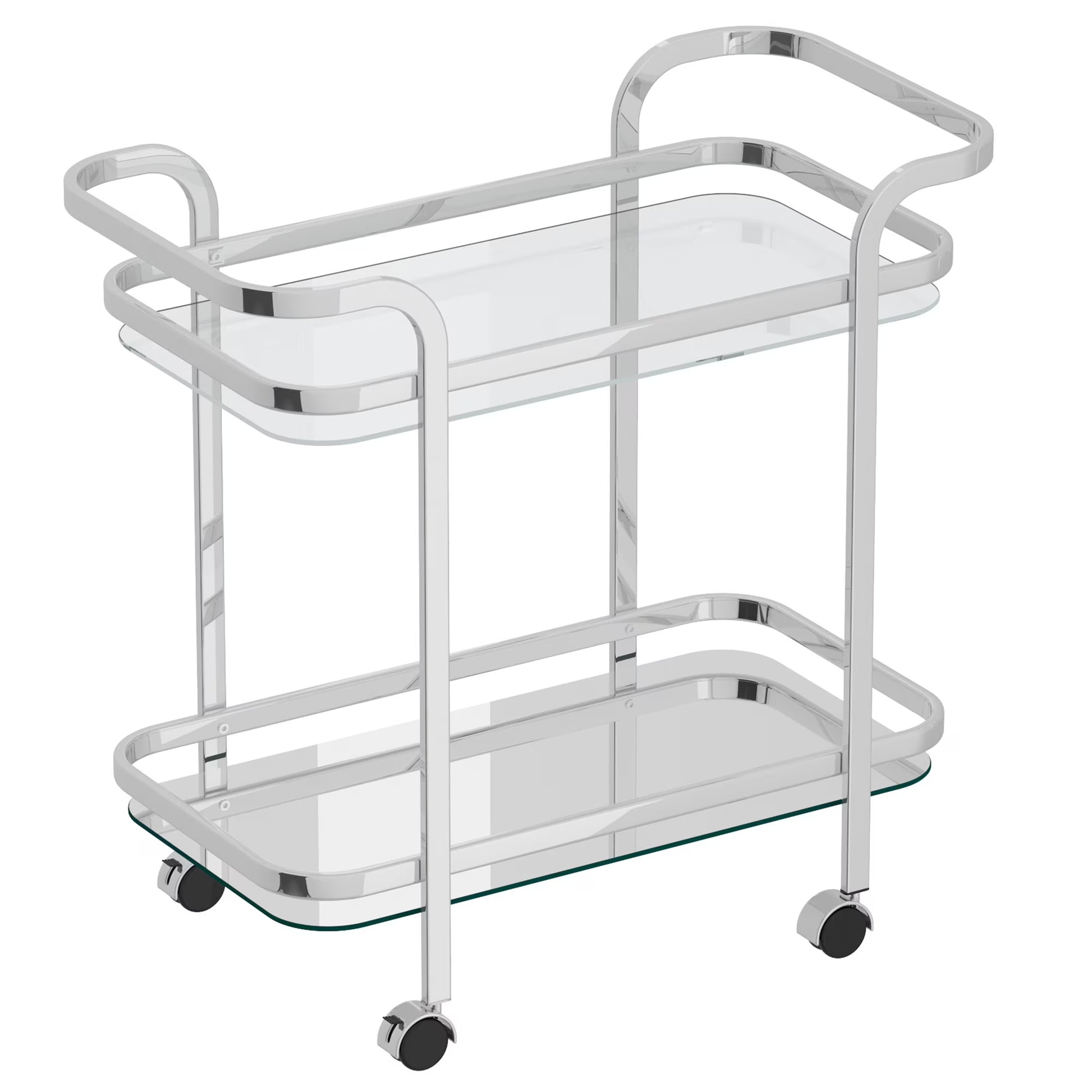 Contemporary Home Living 2-Tier Bar Cart with Glass Top - 29.5" - Chrome and Clear