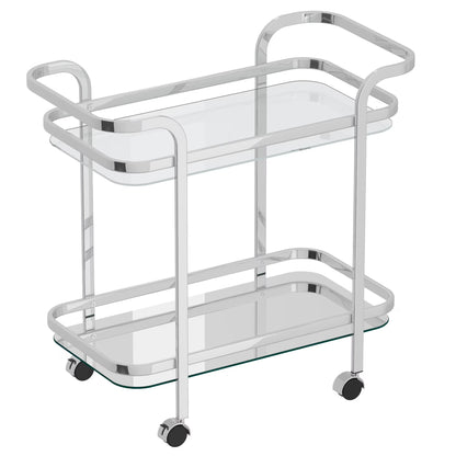 Contemporary Home Living 2-Tier Bar Cart with Glass Top - 29.5" - Chrome and Clear