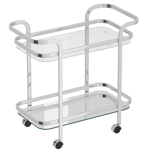 Contemporary Home Living 2-Tier Bar Cart with Glass Top - 29.5" - Chrome and Clear