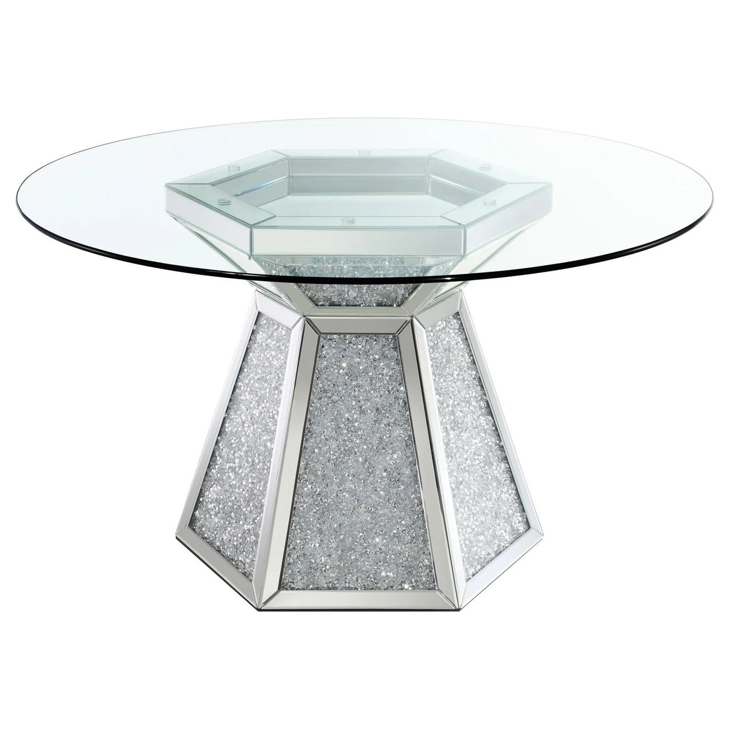 Quinn Hexagon Pedestal Glass Top Dining Table Mirror
