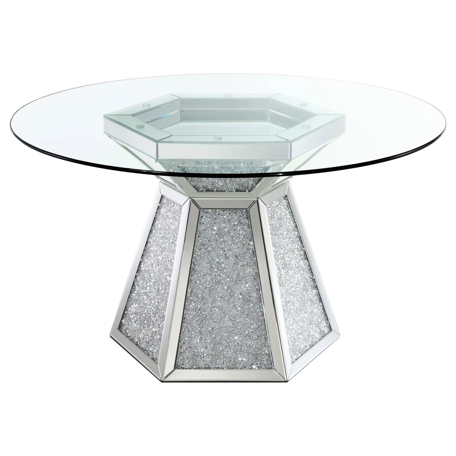 Quinn Hexagon Pedestal Glass Top Dining Table Mirror