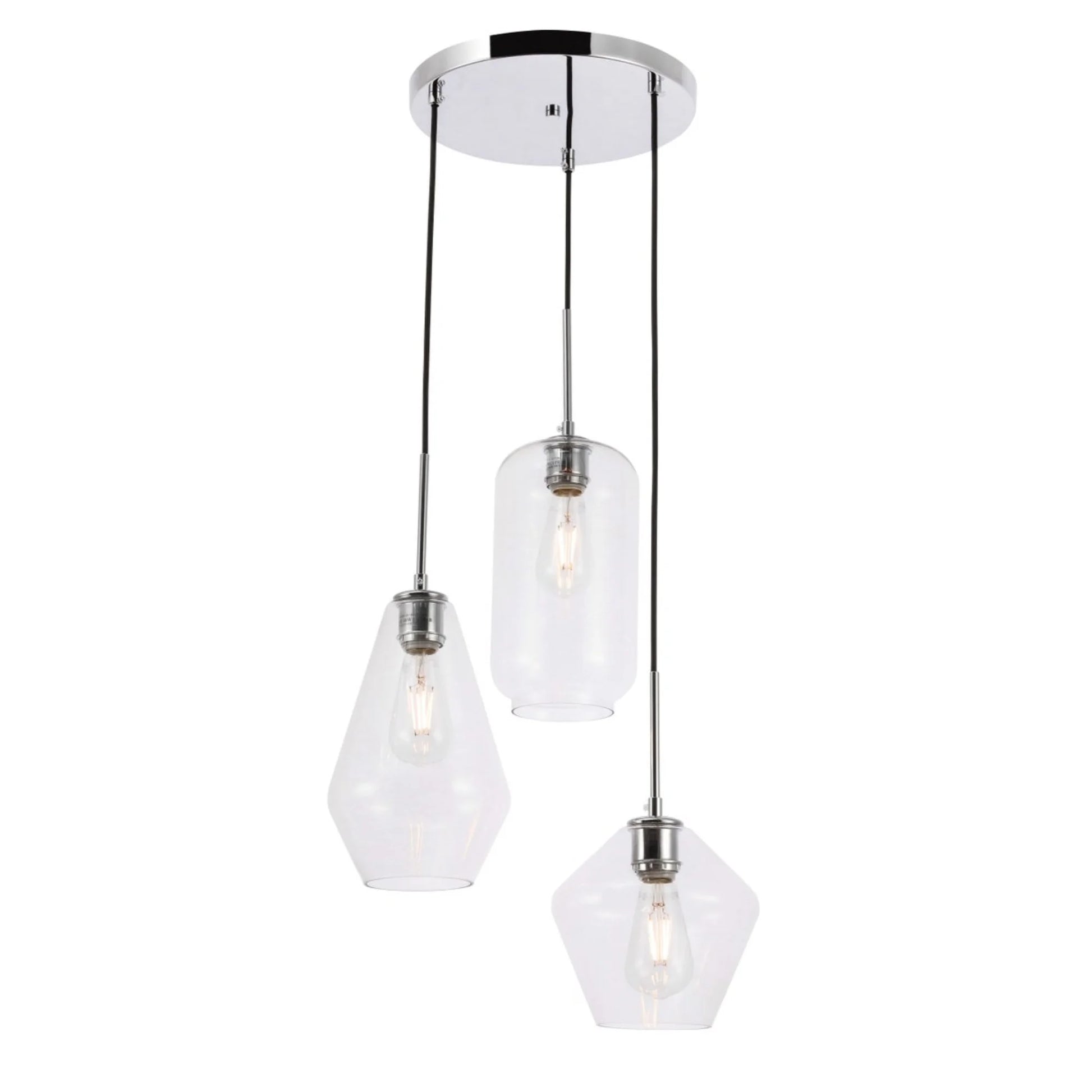 Gene 3 light Chrome and Clear glass pendant