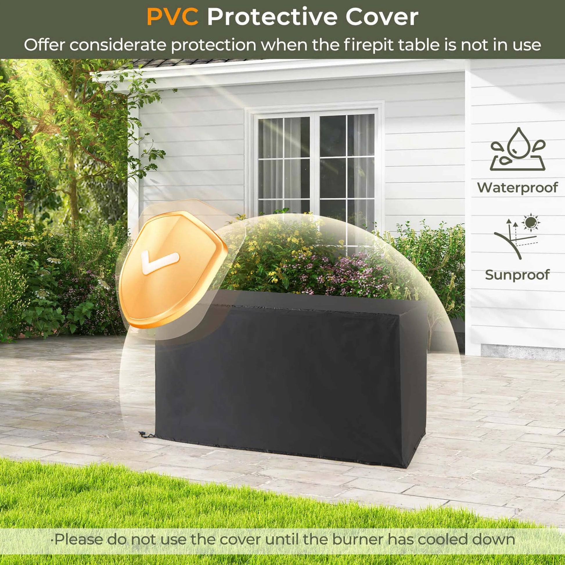 Costway 45" Propane Rattan Firepit Table with Glass Stones & Protective Cover Metal Frame