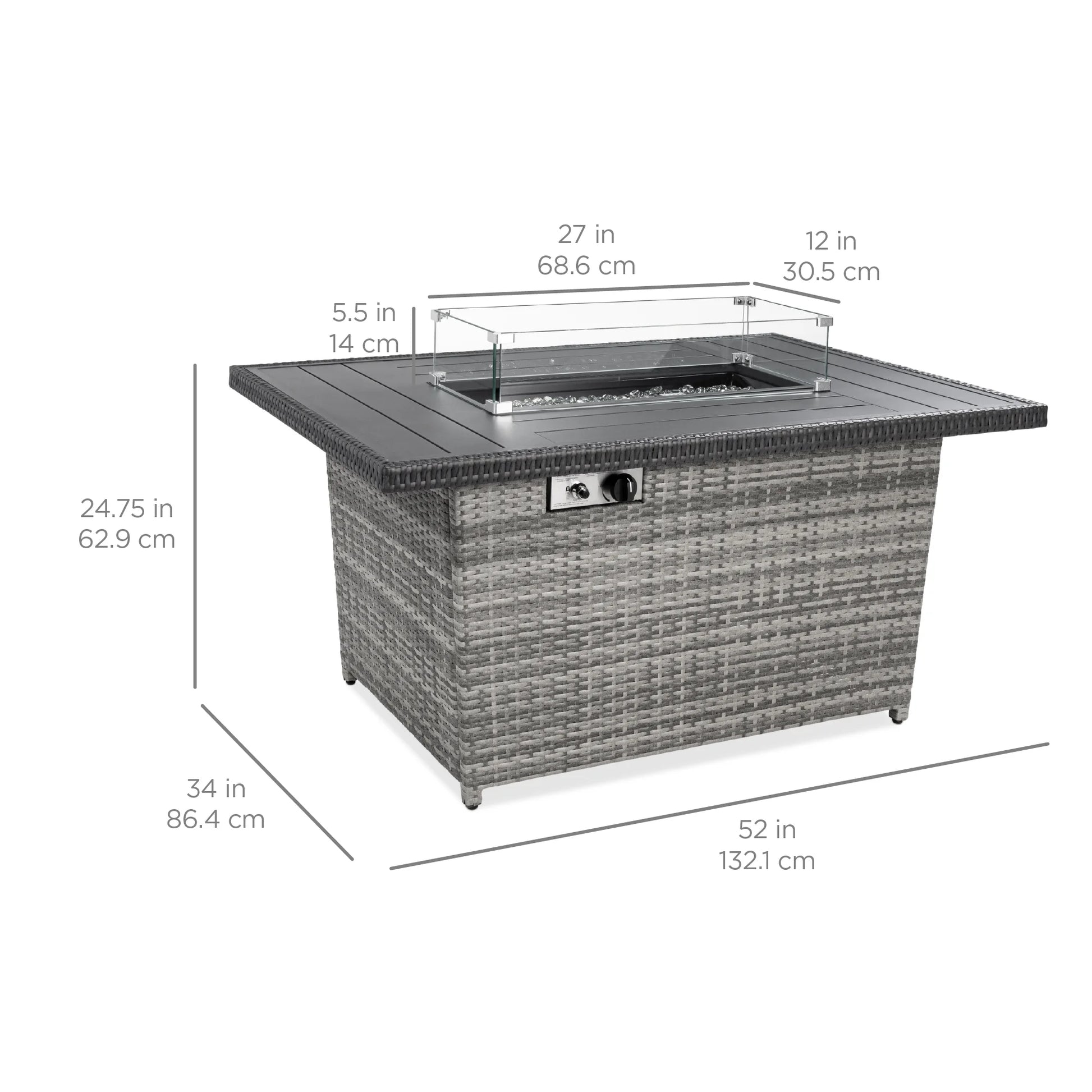 Best Choice Products 52in Wicker Propane Gas Fire Pit Table 50,000 BTU w/Glass Wind Guard, Tank Holder, Cover - Gray