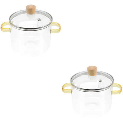 Homemaxs 2pcs Clear Glass Stockpot with Lid and Double Ear Noodle Cooking Pot Ramen Pot Glass Cookware