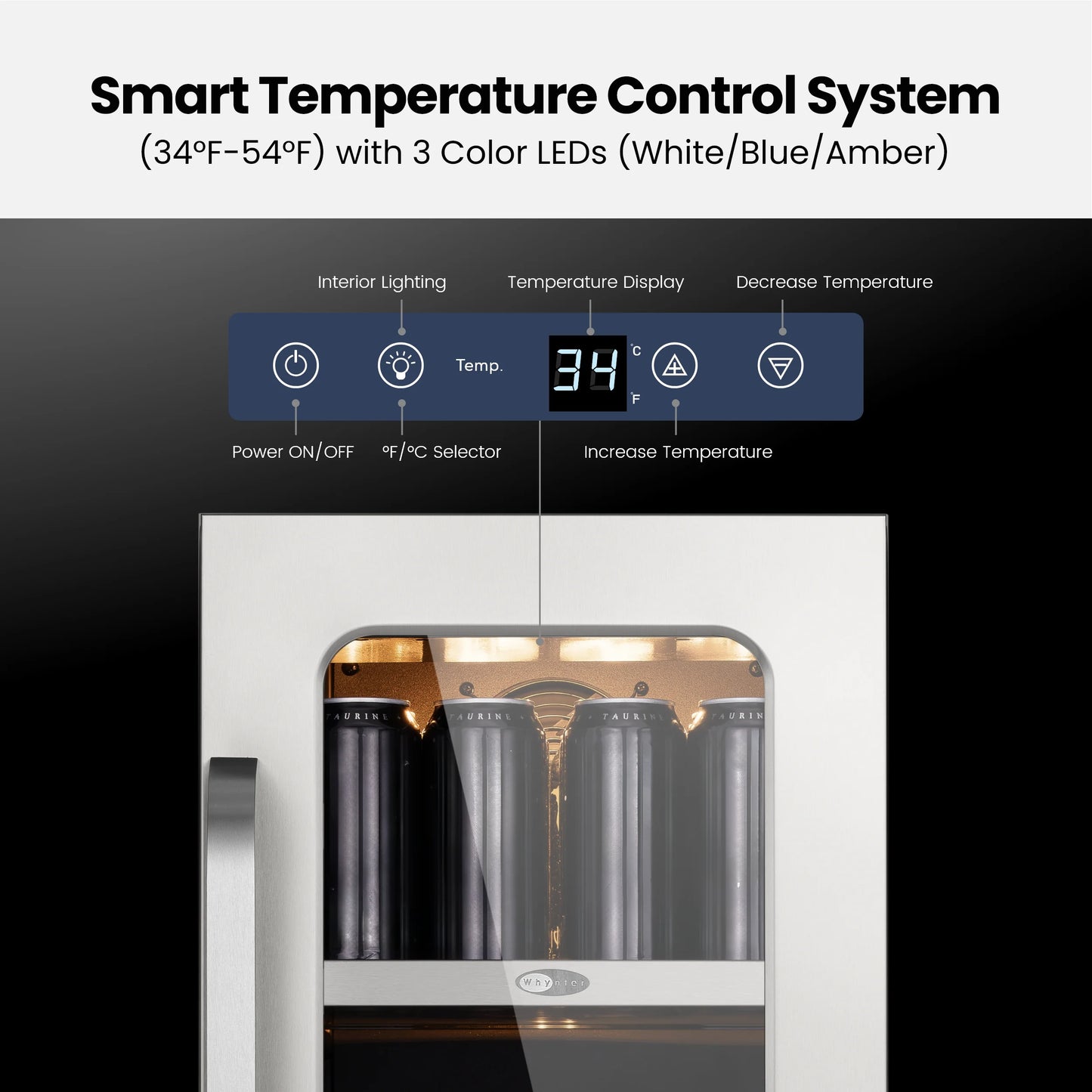Whynter 15 Inch Beverage Refrigerator Cooler - 80 Can Mini Fridge with Glass Door for Soda Beer, 3 LED Compressor Fridge for Home Office Bar(3.0 cu.ft)