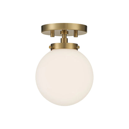 Possini Euro Design Jilly Modern Ceiling Light Semi Flush Mount Fixture 6 3/4" Wide Warm Antique Brass White Glass Globe Shade for Bedroom Living Room