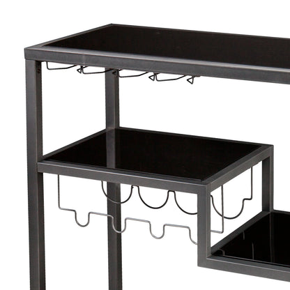 Holly & Martin Zephs indoor Bar Cart - Gunmetal Gray with Black Glass 40 x 37.5