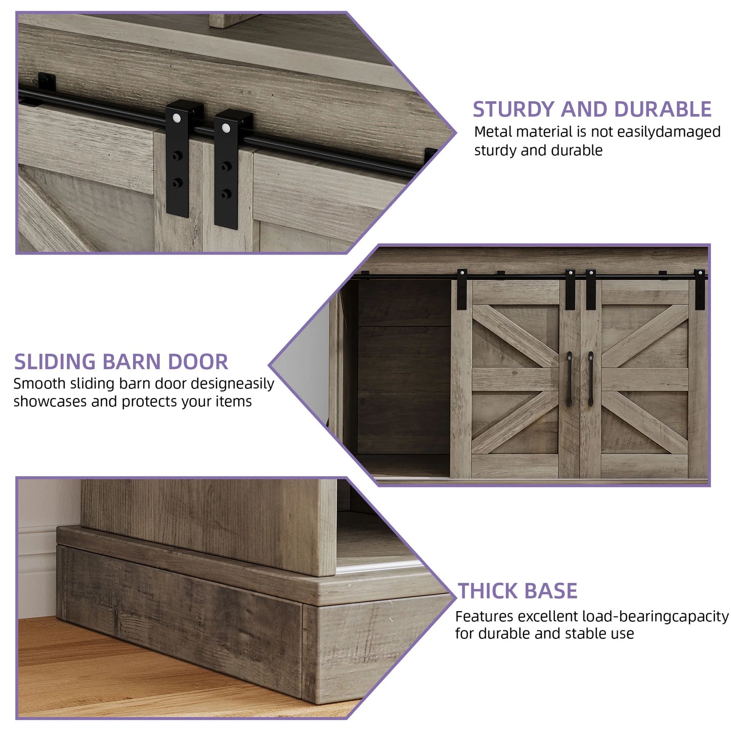 Uforic 52" Farmhouse Coffee Bar Cabinet, Barn Door, Wine Glass Rack, USB Ports & Hooks, Washed Gray