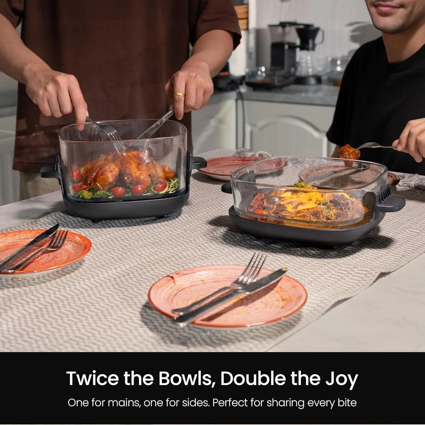 Kismile 5-in-1 Portable Glass Multifunctional Air Fryer with 360° Visualization, 2 Sizes 2.6QT/4.7QT with Lids, 1500W, Refrigerator& Dishwasher Safe