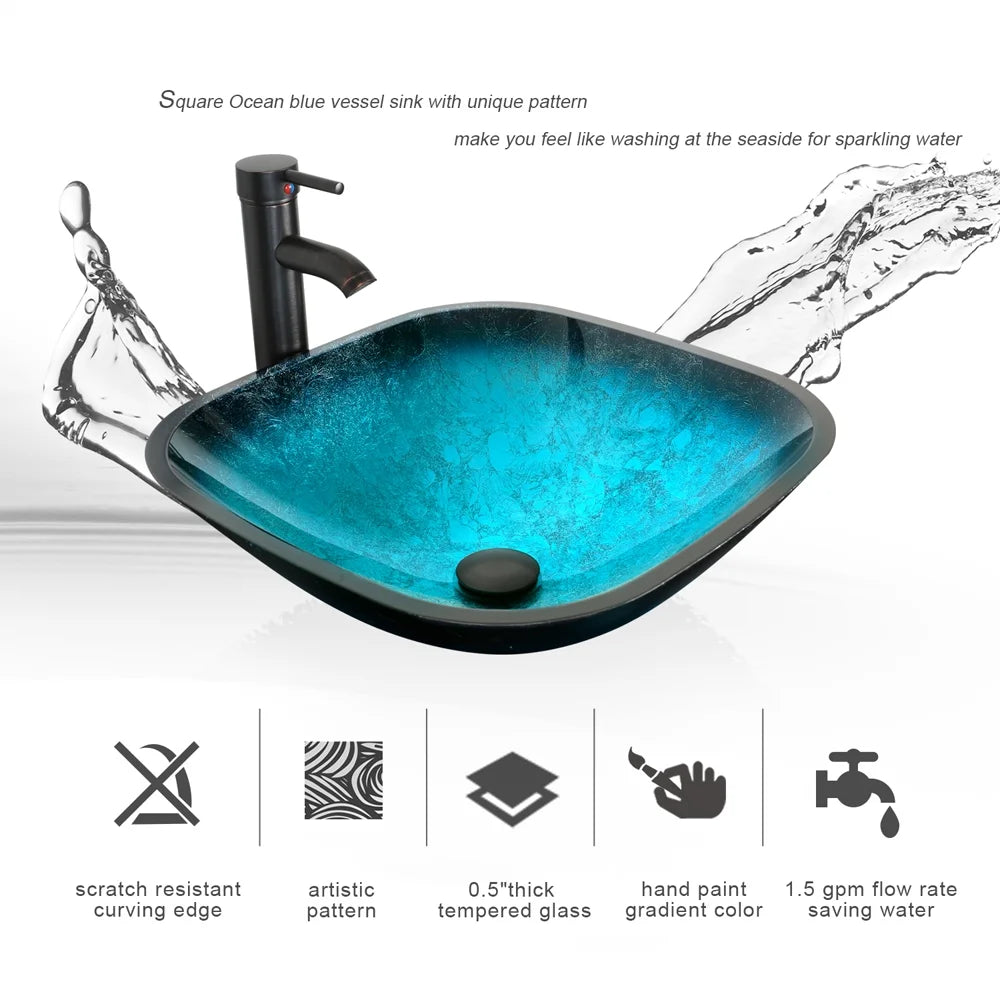 Eclife 16.5" Square Glass Vessel Sink