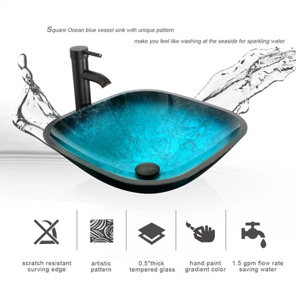 Eclife 16.5" Square Glass Vessel Sink