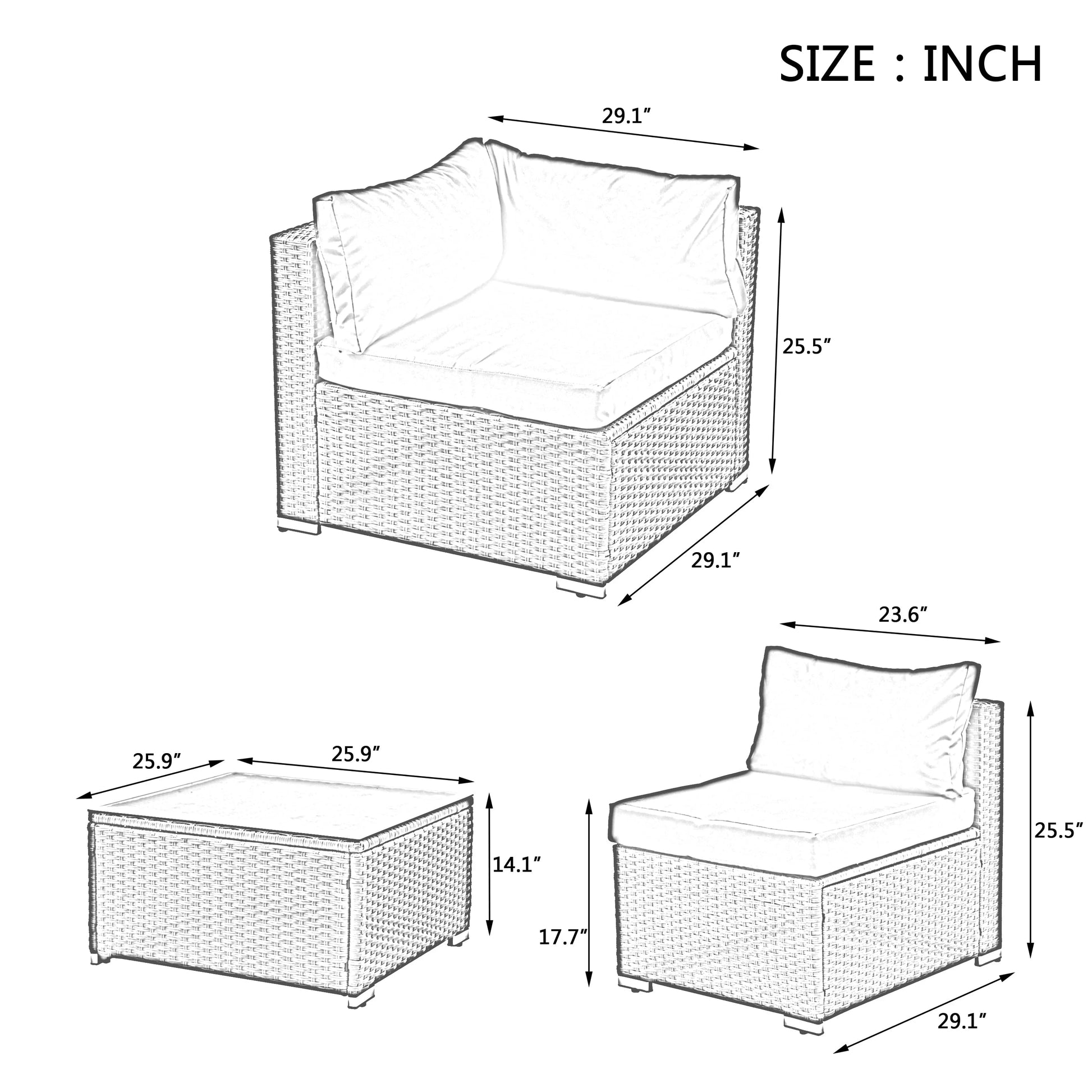 7 Pieces Outdoor Patio Furniture Set, Outdoor Sectional Rattan Sofa, PE Manual Weaving Wicker Patio Conversation Set with Cushion, Glass Table, Pillow, Dark Gray