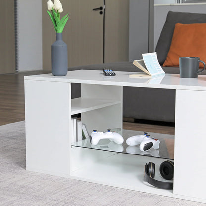 Hommpa LED Coffee Table with Glass Display Shelves for Living Room App and Remote Control LED Lights High Gloss Center Table Sofa Side Tables