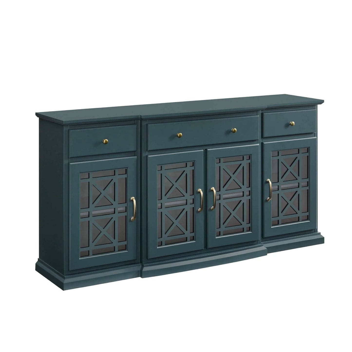 Walker Edison Classic Tiered-Front Trellis Glass Door Sideboard/TV Stand for TVs up to 65", Dark Teal