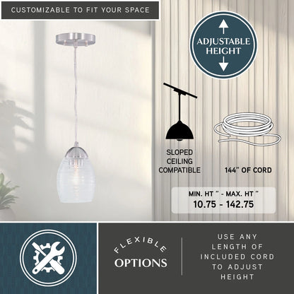 Isley Satin Nickel Mini Pendant Ceiling Light Clear Spun Glass