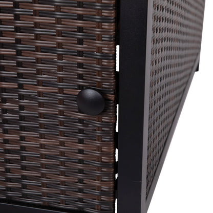 Flash Furniture Olympia 45" x 25" Outdoor Propane Gas 50,000 BTU Fire Pit Table with Stainless Steel Tabletop, Lid, Glass Beads, Wicker Base-Espresso/Black