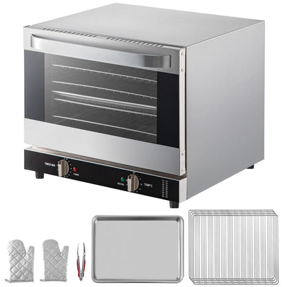 KFFKFF Commercial Convection Oven, 66L/60Qt, Half-Size Conventional Oven Countertop, 1800W 4-Tier Toaster with Front Glass Door, Electric Baking Oven with Trays Wire Racks Clip Gloves, 120V