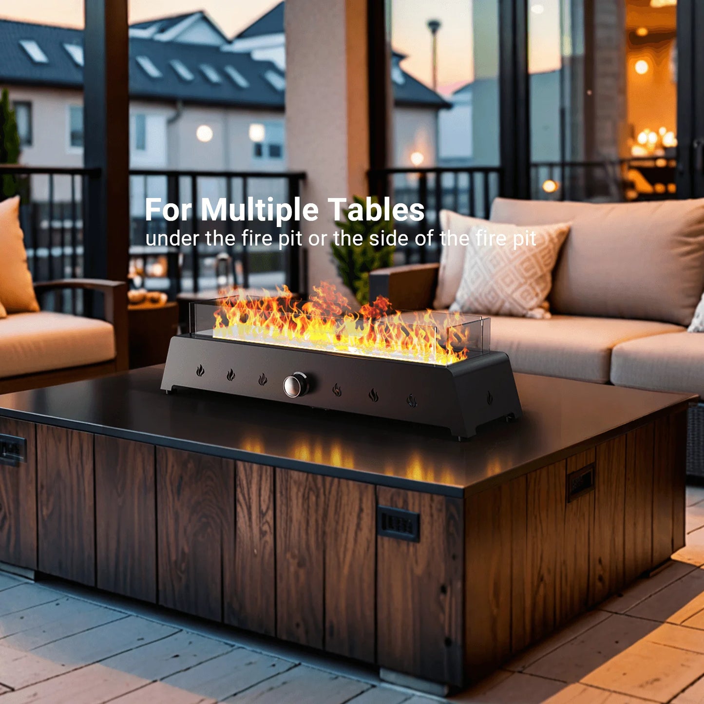 AJ Enjoy 40,000 BTU Tabletop Propane Fire Pit, 28'' Outdoor Rectangle Steel Fireplace with Wind Glass Shield, Laval Rocks