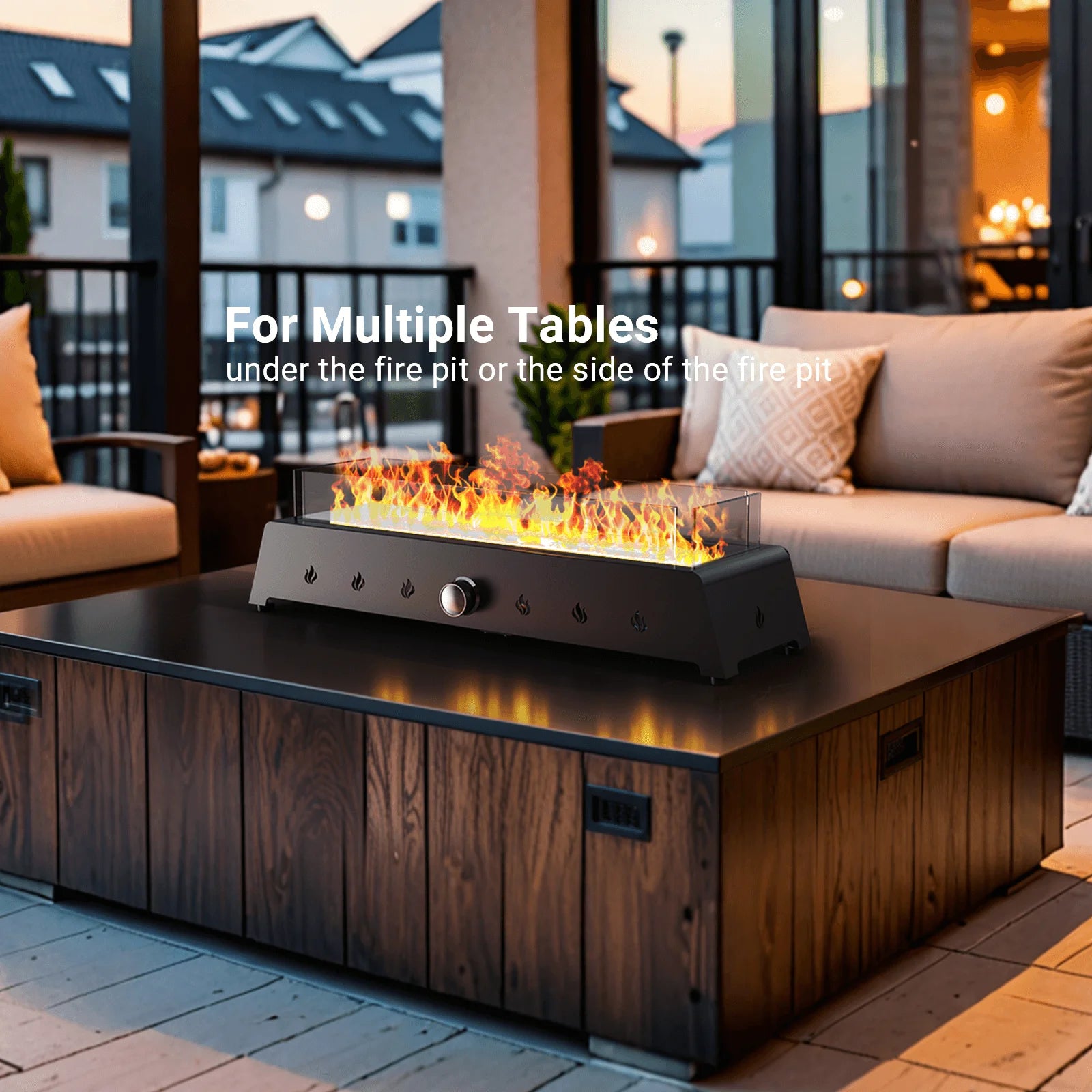AJ Enjoy 40,000 BTU Tabletop Propane Fire Pit, 28'' Outdoor Rectangle Steel Fireplace with Wind Glass Shield, Laval Rocks
