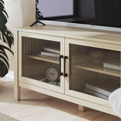 Mainstays Glass Door TV Stand for TVs up to 55", Spring Pine