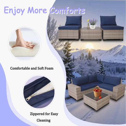 HISUKOY 7-Piece Modular Outdoor Sectional Wicker Patio Conversation Set,Outdoor Couch,All Weather Patio Conversation Sets with Washable Cushions and Glass Table, Rattan Wicker Couch for Garden