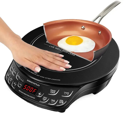 Nuwave Portable Induction Cooktop Flex, 10.25-inch Shatter-Proof Ceramic Glass and Large 6.5-inch Heating Coil, 3 Wattage Settings 600, 900 & 1300 Watts, Hot