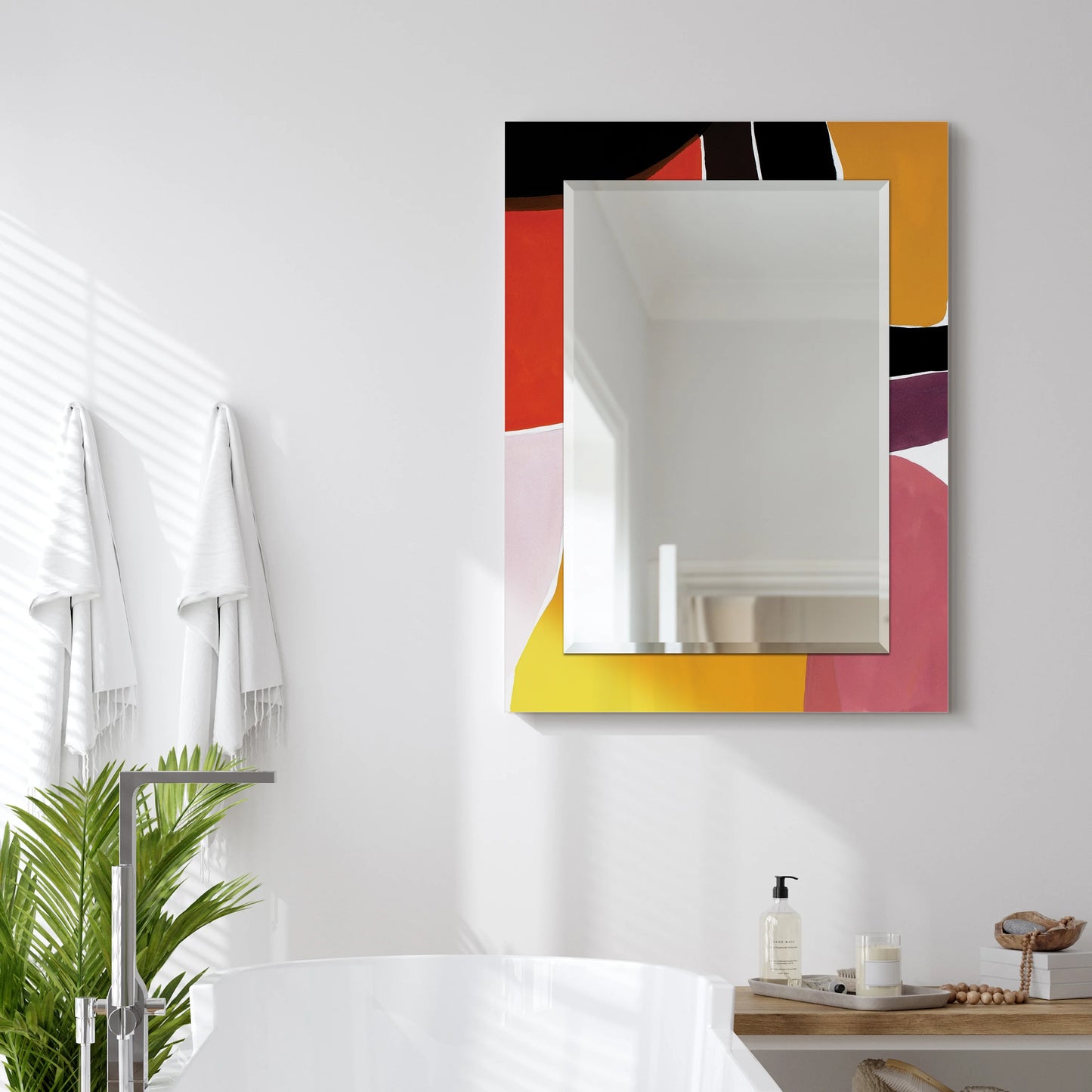 Empire Art Direct Finale Rectangular Beveled Mirror on Free Floating Printed Tempered Art Glass - Clear - 40" x 30"