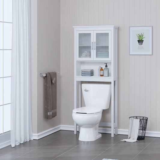 Spirich Bathroom Cabinets over the Toilet Shelf, Freestanding Space Saver Organizer with Tempered Glass for Bathroom White