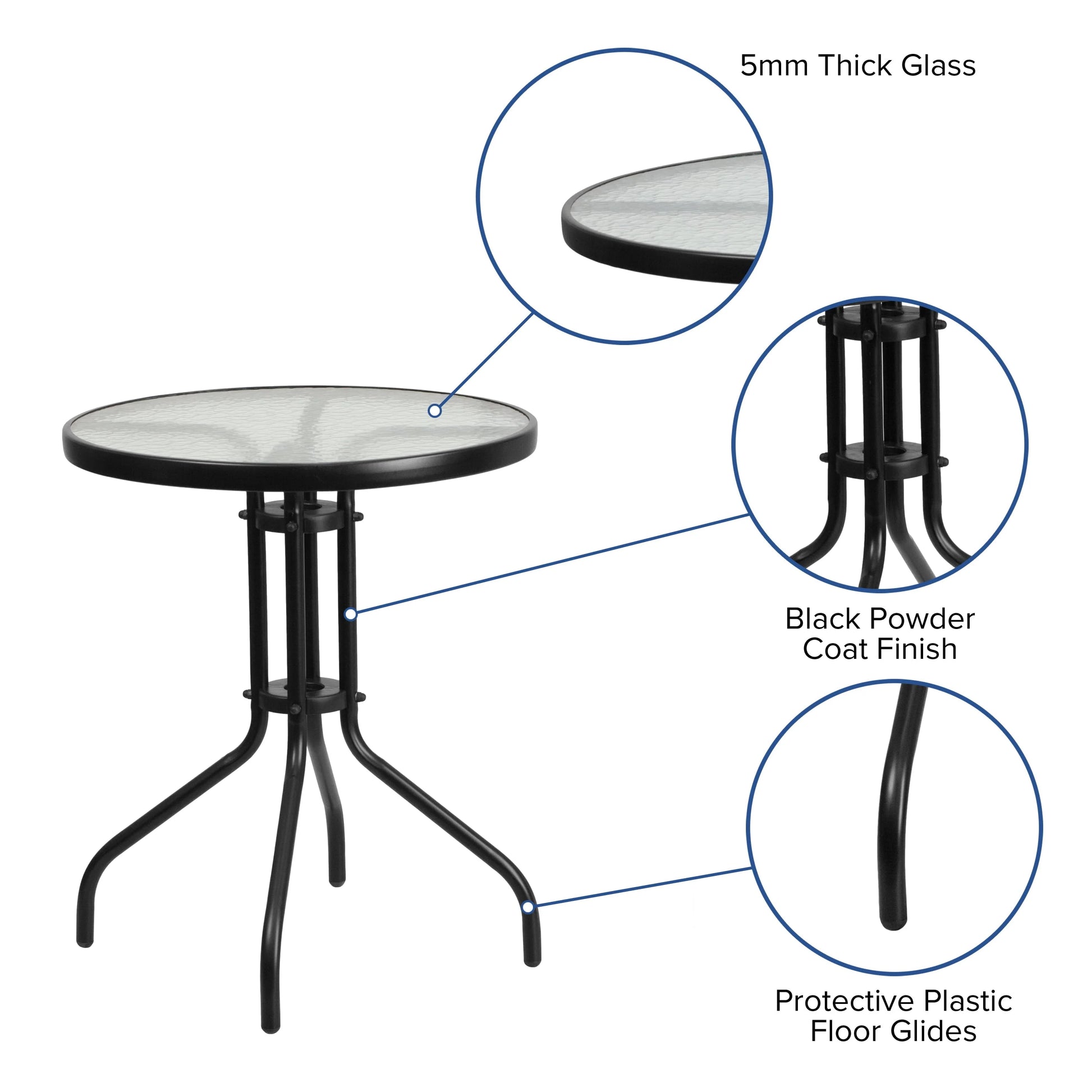 Emma + Oliver 23.75" Round Tempered Glass Metal Table