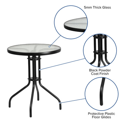 Emma + Oliver 23.75" Round Tempered Glass Metal Table