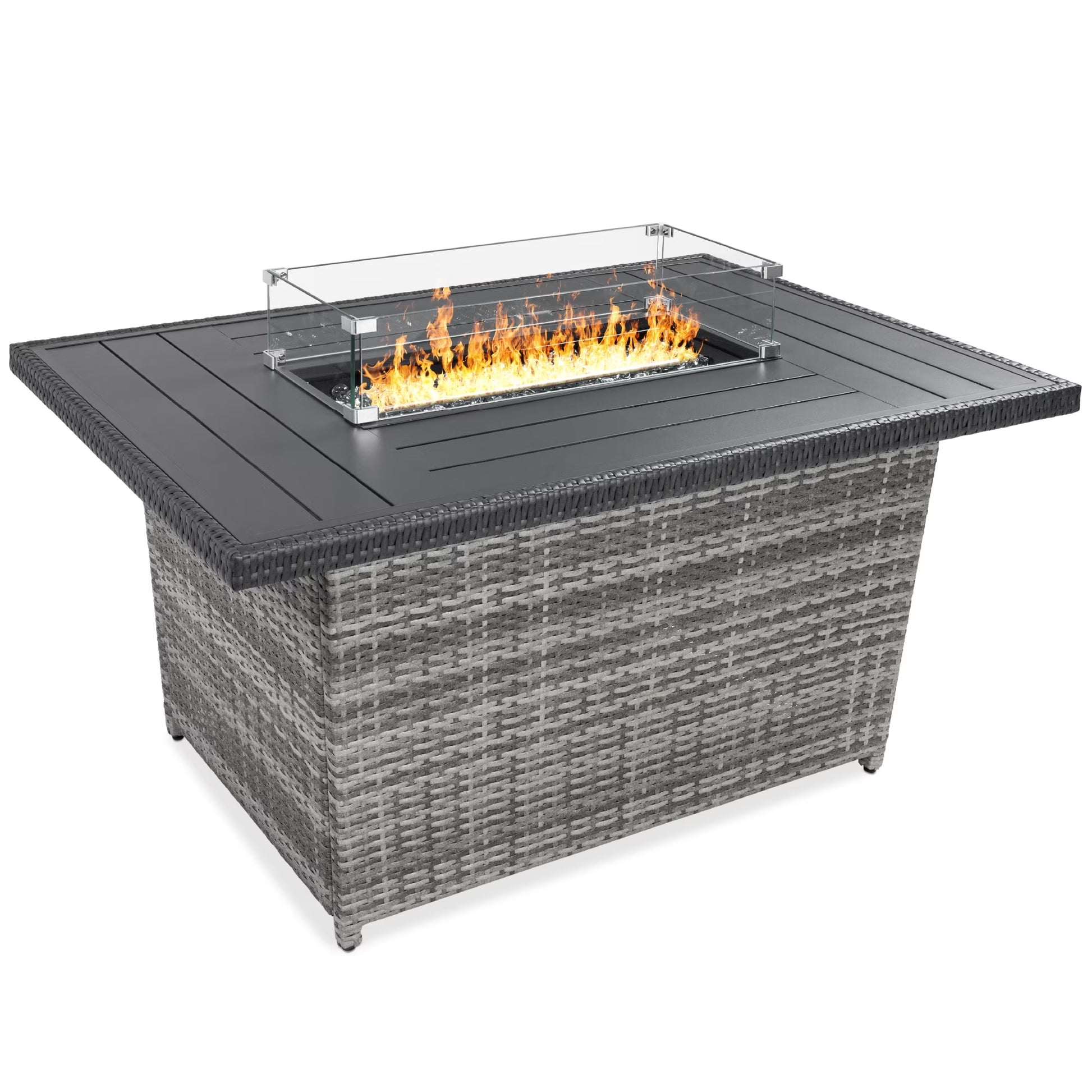 Best Choice Products 52in Wicker Propane Gas Fire Pit Table 50,000 BTU w/Glass Wind Guard, Tank Holder, Cover - Gray