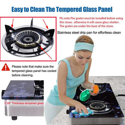 Hothit Portable 2 Burner Propane Stove Gas Cooktop Tempered Glass 28600 BTU,Black
