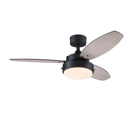 Westinghouse Lighting Alloy 42-Inch Indoor/Outdoor 3-Blade Matte Black Ceiling Fan, LED Light Fixture with Opal Frosted Glass