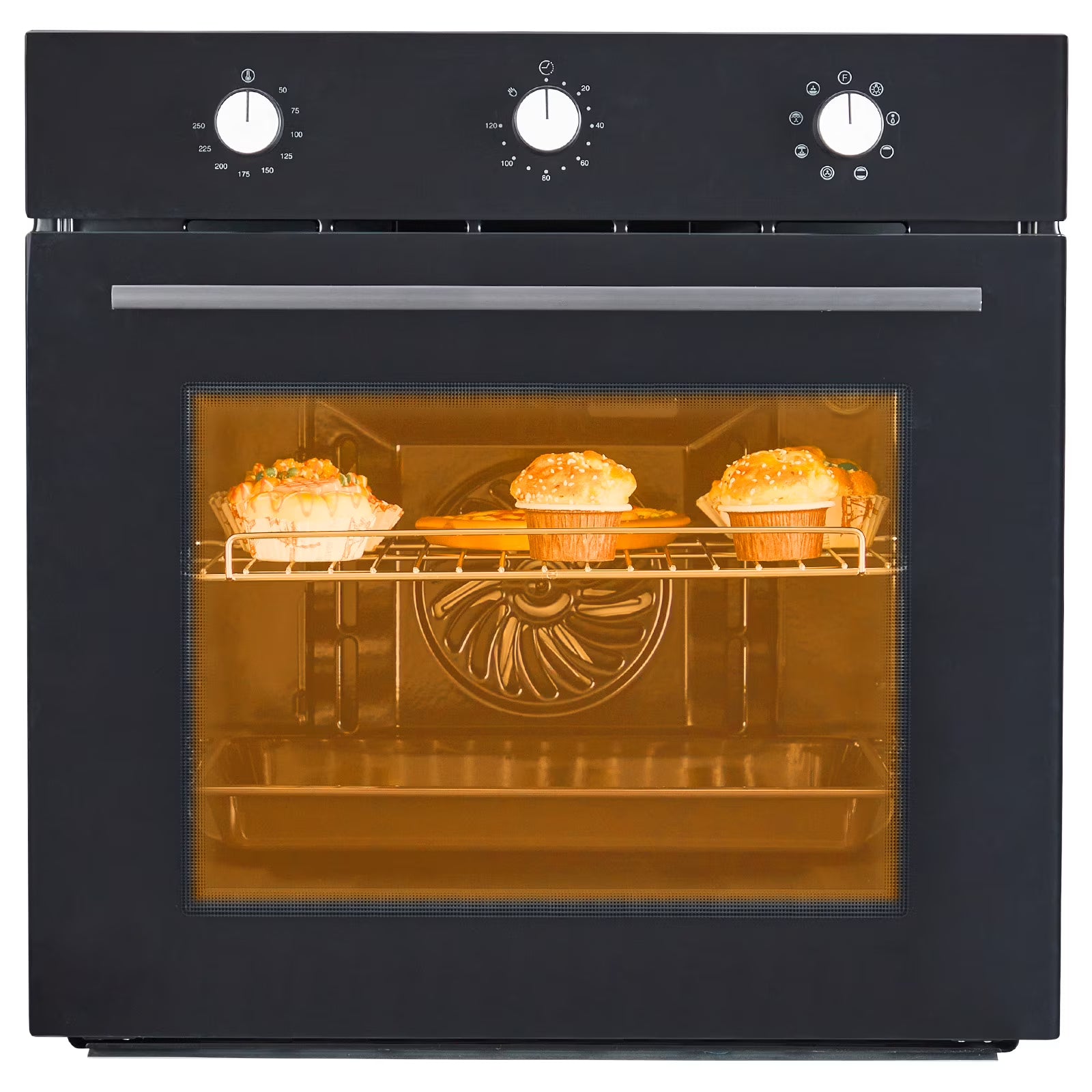 24''Electric Single Wall Oven, 2.5 CF Capacity, Built-in Single Wall Oven with Air Frying 5 Cooking Functions, Double-Layered Glass Door, Mechanical Knobs,Ideal for Kitchen Oven(Black)