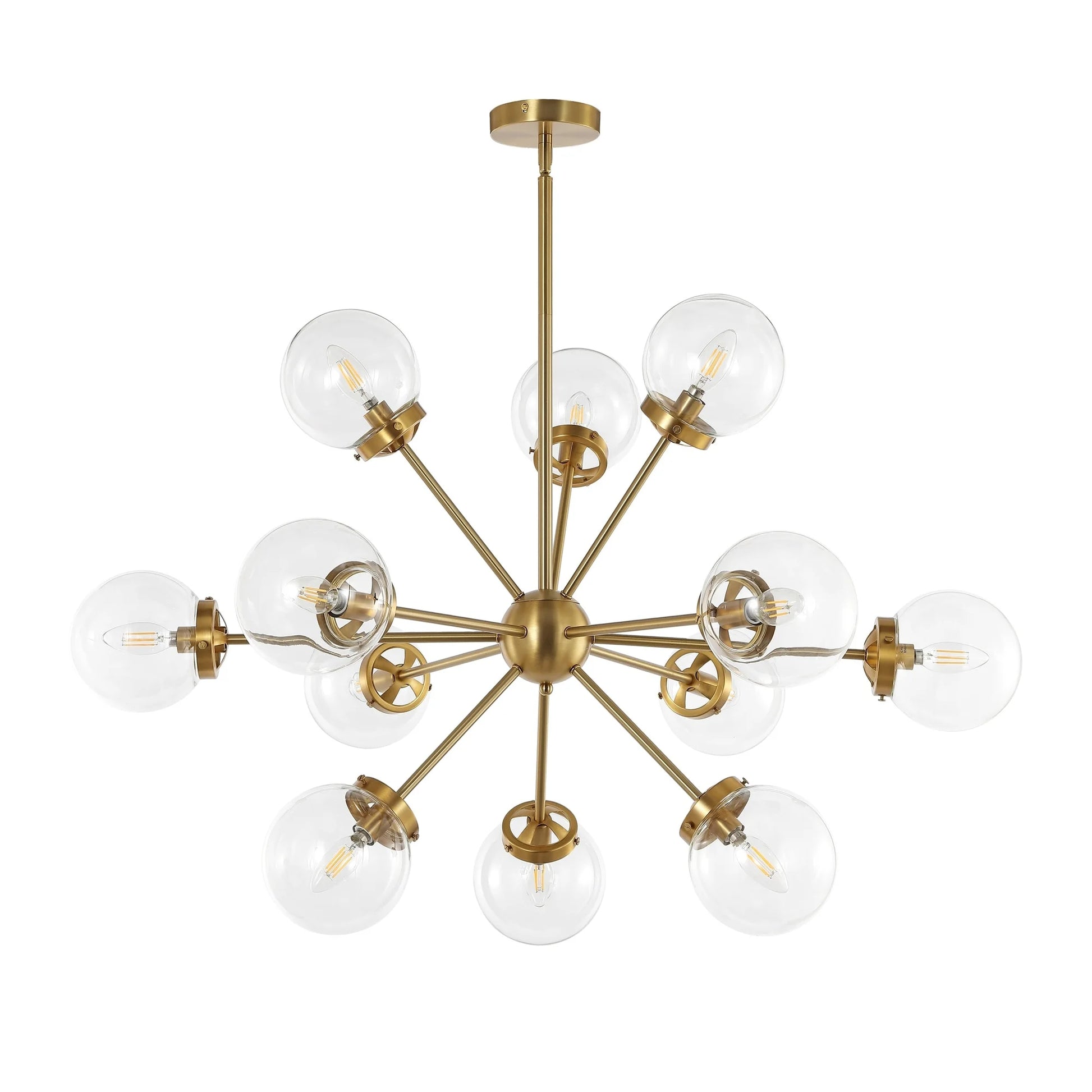 GetLedel 12-Light Modern Sputnik Sphere Chandelier with Glass Globe Shades Gold Finish with Clear Glass Shades N/A Gold