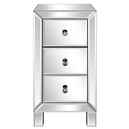 Zimtown Mirrored Glass 3-Drawers Nightstand Bedside Table Storage Bedroom