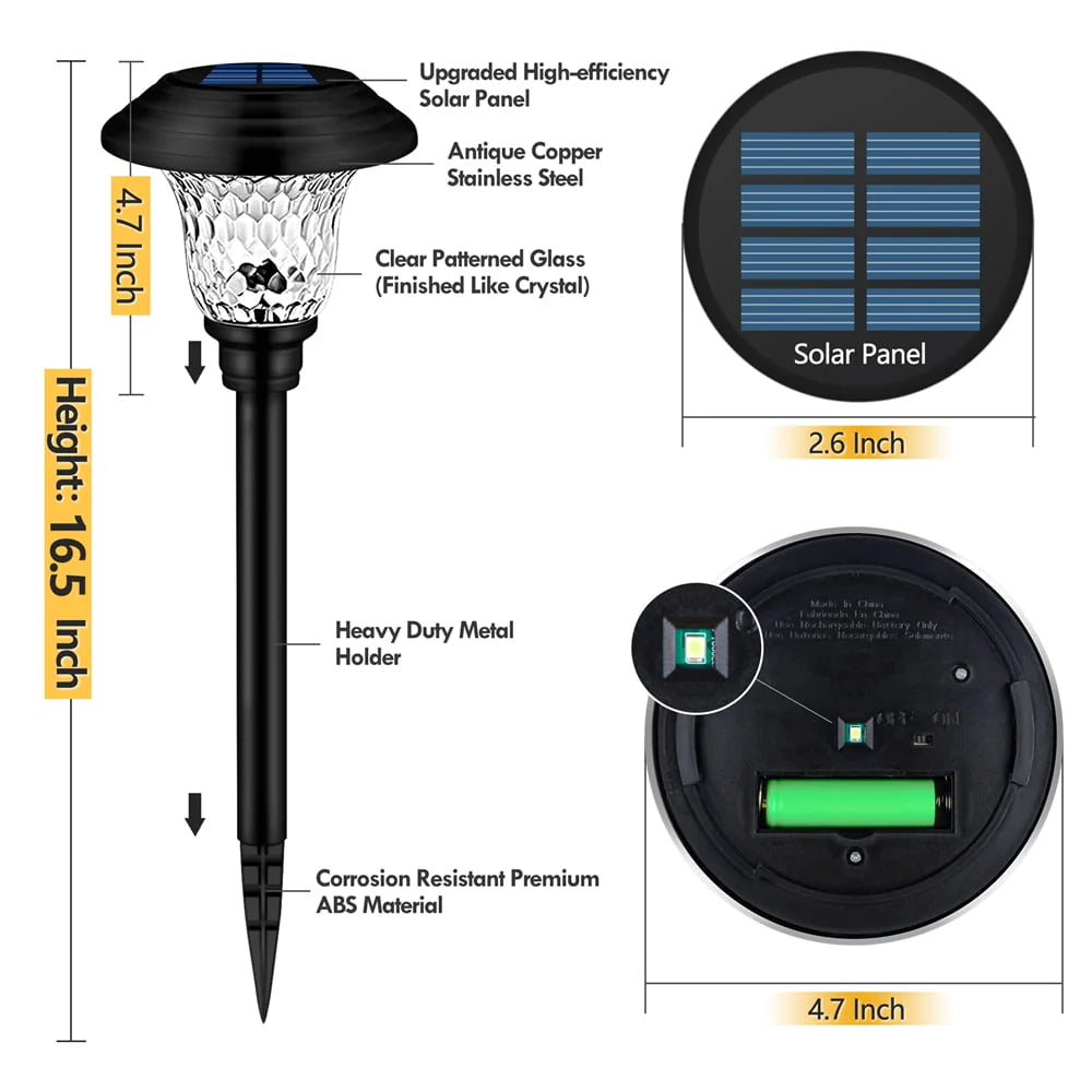 Outdoor Solar Pathway Lights 4 Pack Solar Lights for Yard Garden Decor Waterproof Glass Stainless Steel Auto-on/off Solar Landscape Lights for Lawn, Patio, Yard, Garden, Pathway, Driveway