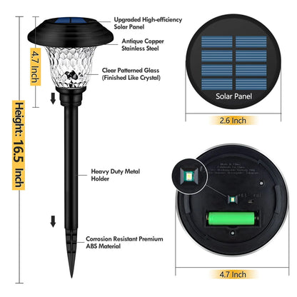 Outdoor Solar Pathway Lights 4 Pack Solar Lights for Yard Garden Decor Waterproof Glass Stainless Steel Auto-on/off Solar Landscape Lights for Lawn, Patio, Yard, Garden, Pathway, Driveway