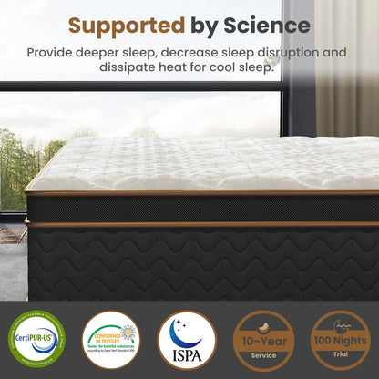 CoSoTower King Mattress, 10 Inch Plush Mattresses with Memory Foam, Fiberglass-Free Mattress in A Box, Individual Pocket Spring-Motion Isolation-Edge Support,Certipur-US Certified