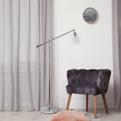 Lalia Home Swing Arm Floor Lamp with Clear Glass Cylindrical Shade, Black Matte