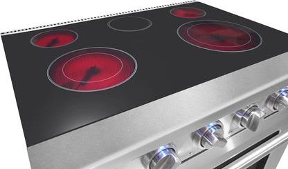 30 inch Professional Electric Range with 5 Heating Elements Cooktop, 4.55 Cu. Ft. Convection Oven Capacity, Smooth Glass Top, in Stainless Steel, KOS-30RE06H (Stainless Steel)