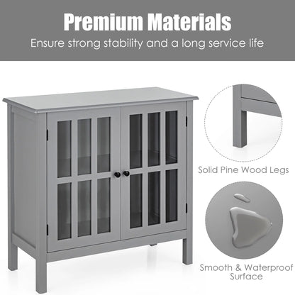 Costway Storage Buffet Cabinet Glass Door Sideboard Console Table Server Gray