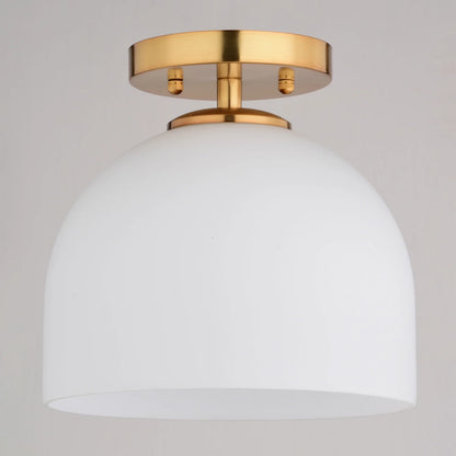Shelby 9.25-in W Gold Brass Transitional Semi Flush Mount Ceiling Light White Glass