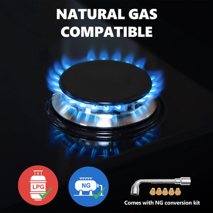 GRACEALL Gas Stove 30inch 5 Burners, Built-in Gas Stovetop with NG/LPG Conversion Kit, Glass Top Gas Burner (30in x 20.5in)